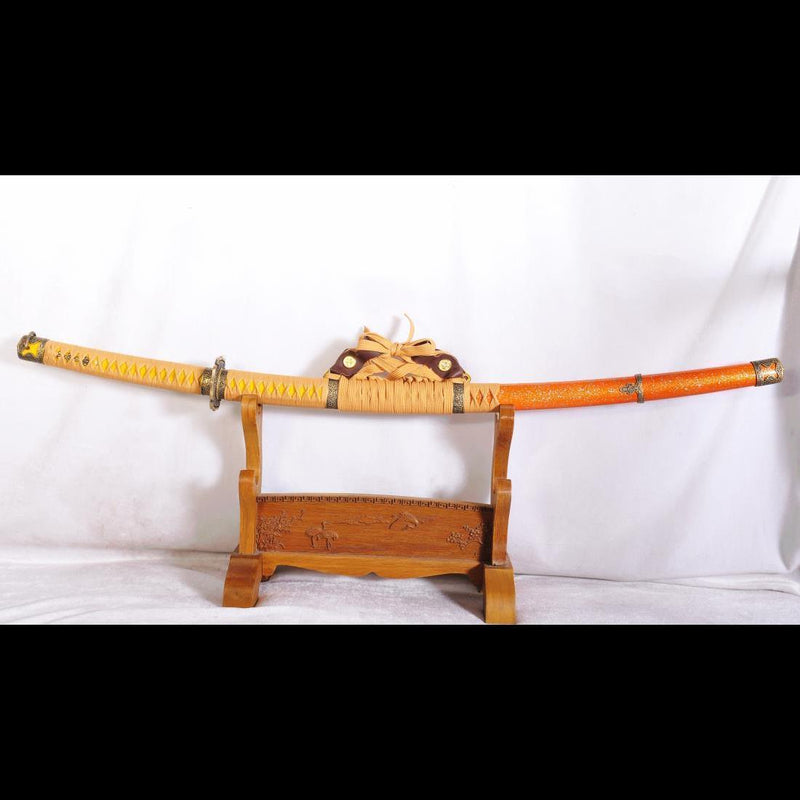 Handgeschmiedetes Tachi-Schwert Japanisches Samurai-Schwert Sanmai 1095 Kohlenstoffstahl + Gefalteter Stahl Clay Tempered - COOLKATANA 