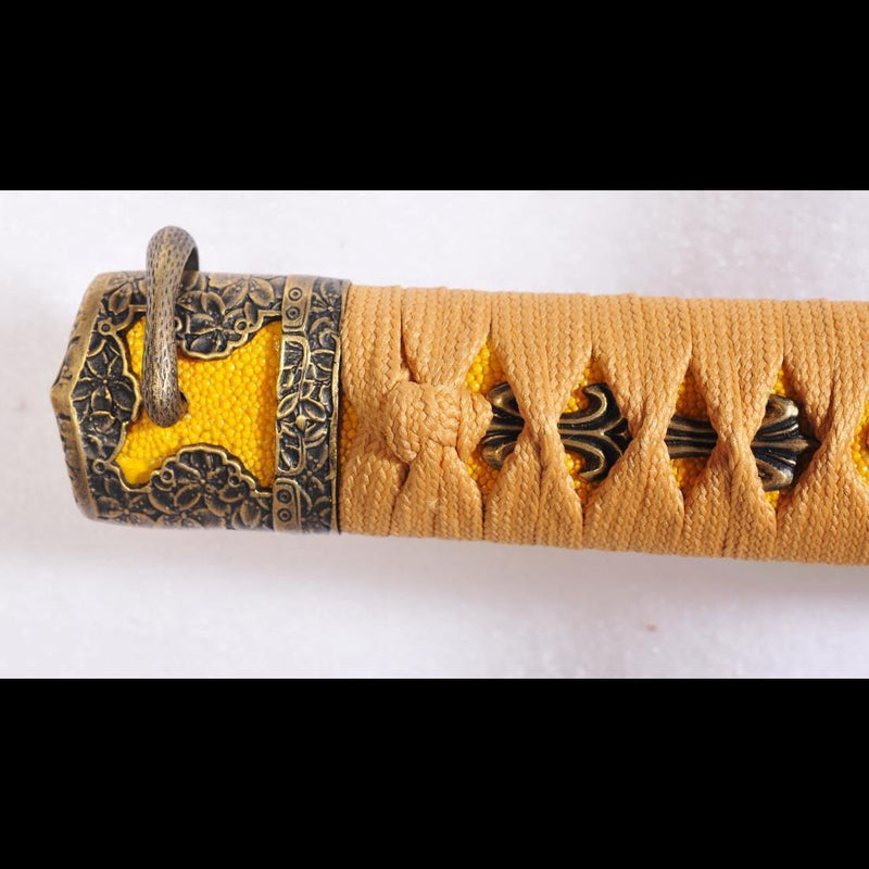 Handgeschmiedetes Tachi-Schwert Japanisches Samurai-Schwert Sanmai 1095 Kohlenstoffstahl + Gefalteter Stahl Clay Tempered - COOLKATANA 