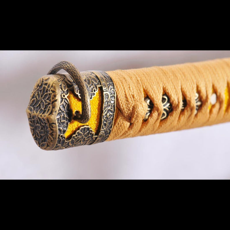 Handgeschmiedetes Tachi-Schwert Japanisches Samurai-Schwert Sanmai 1095 Kohlenstoffstahl + Gefalteter Stahl Clay Tempered - COOLKATANA 