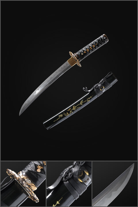 Hand Forged Japanese Tanto Short Sword Kanmuri-Otoshi Zukuri 1095 Folded Steel Shell Saya Sharp-COOLKATANA-SL-1243-U
