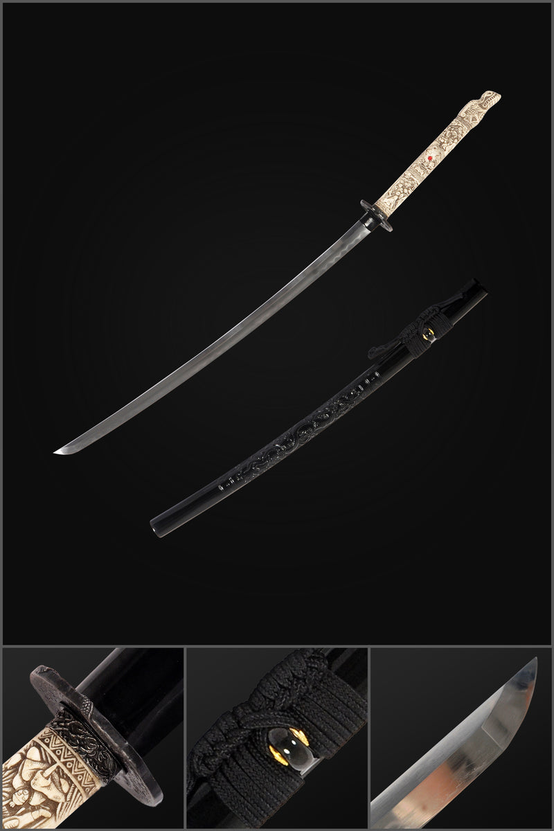 Hand Forged Japanese Samurai Katana Sword 1095 Steel+Folded Steel Clay 