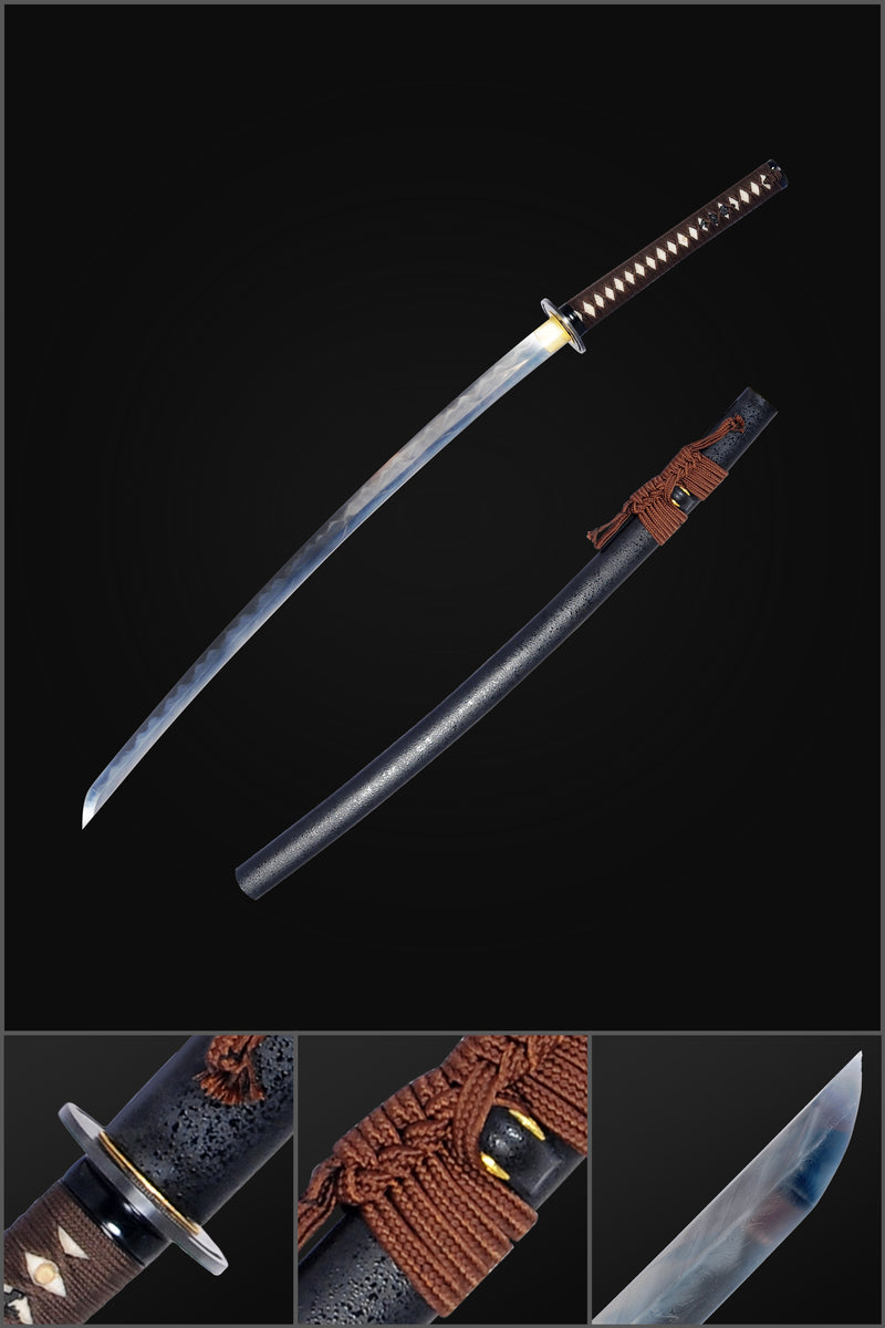 Hand Forged Japanese Samurai Katana Sword Folded Steel Clay Tempered F 