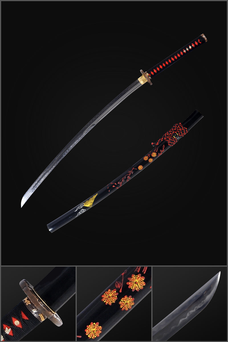 Hand Forged Kanmuri-Otoshi Katana Sword Clay Tempered 1095 Steel Doubl 