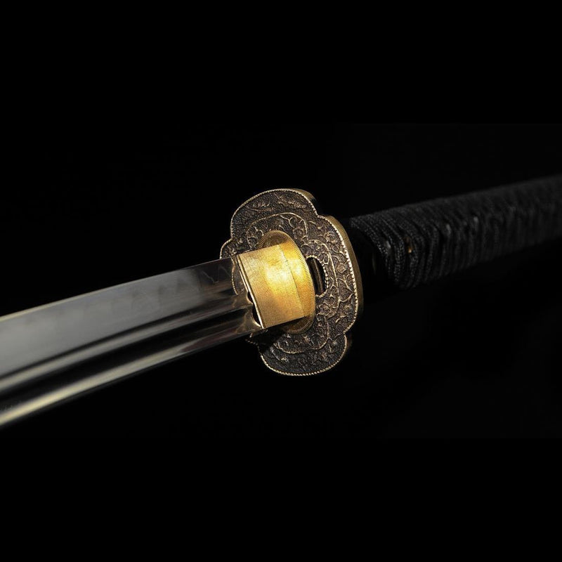Hand Forged Japanese Naginata Sword 1095 Steel Clay Tempered Brass Tsuba 
