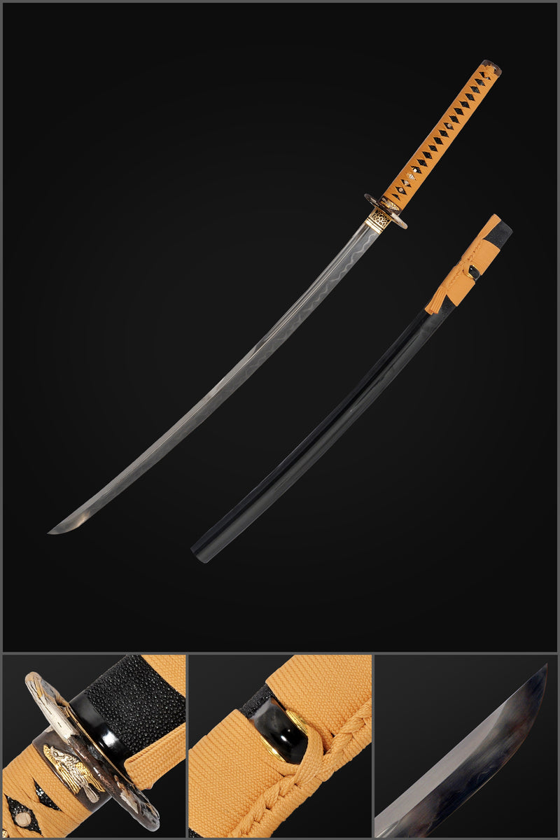 Handgeschmiedetes japanisches Samurai Katana Schwert Honsanmai Clay Tempered Shobu Zukuri Ohne Yokoto Rayskin Saya - COOLKATANA 