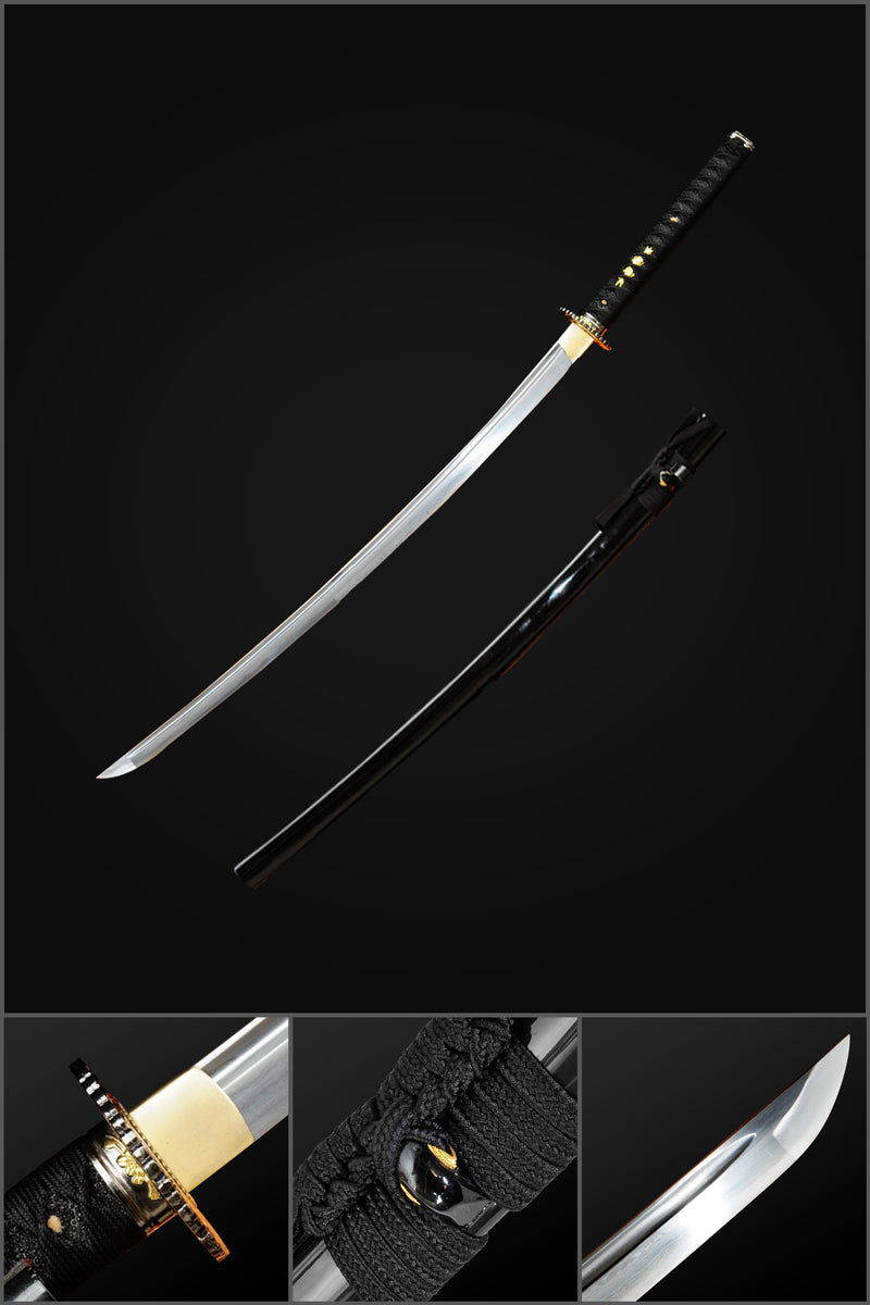 Hand Forged Japanese Samurai Sword Damascus Folded Steel Blade Alloy Tsuba Genuine Rayskin 