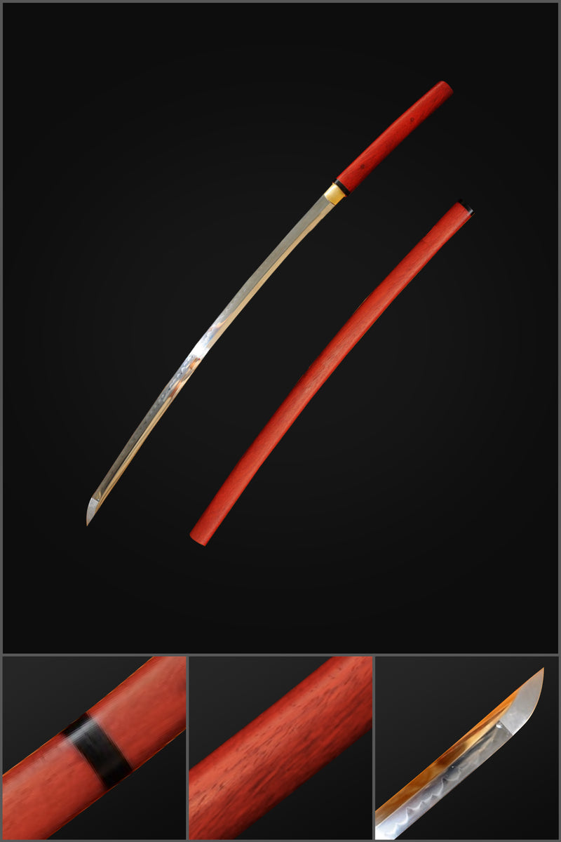 Handgeschmiedetes japanisches Daisho Katana + Wakizashi-Schwert-Set 1095 High Carbon Steel Redwood Shirasaya - COOLKATANA 
