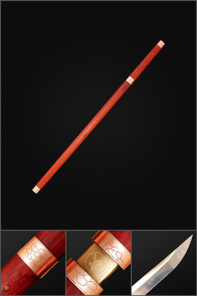 ดาบคาทานะญี่ปุ่นตีขึ้นมือ ใบมีดตรงเหล็กกล้าคาร์บอน 1095 ดาบไม้แดง - COOLKATANA 