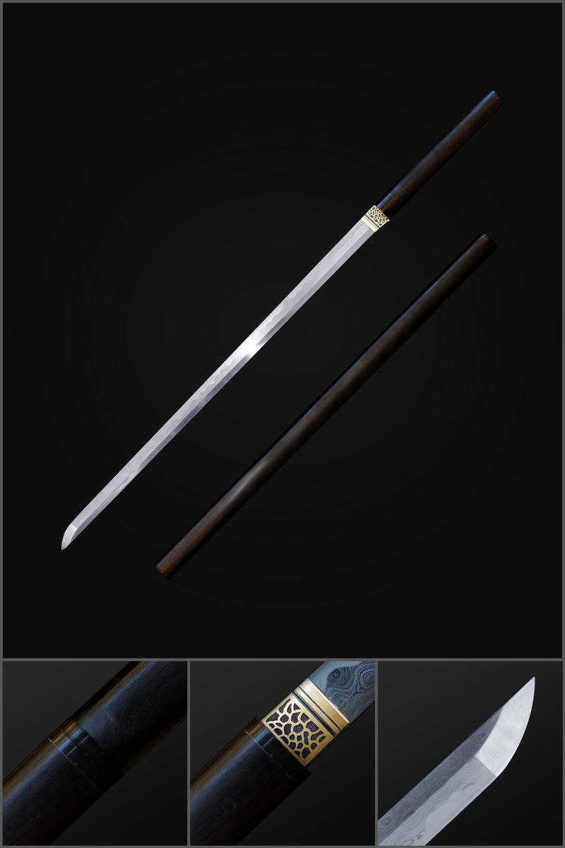 Handgeschmiedetes japanisches Ninjato Katana Schwert Gerade Klinge Shirasaya Chokuto Ebenholz Saya Kombiniertes Material - COOLKATANA 