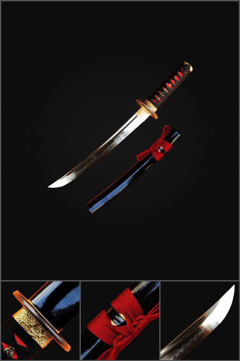 Hand Forged Tanto Sword Clay Tempered Japanese Short Sword 1095 Carbon Steel Battle Ready 