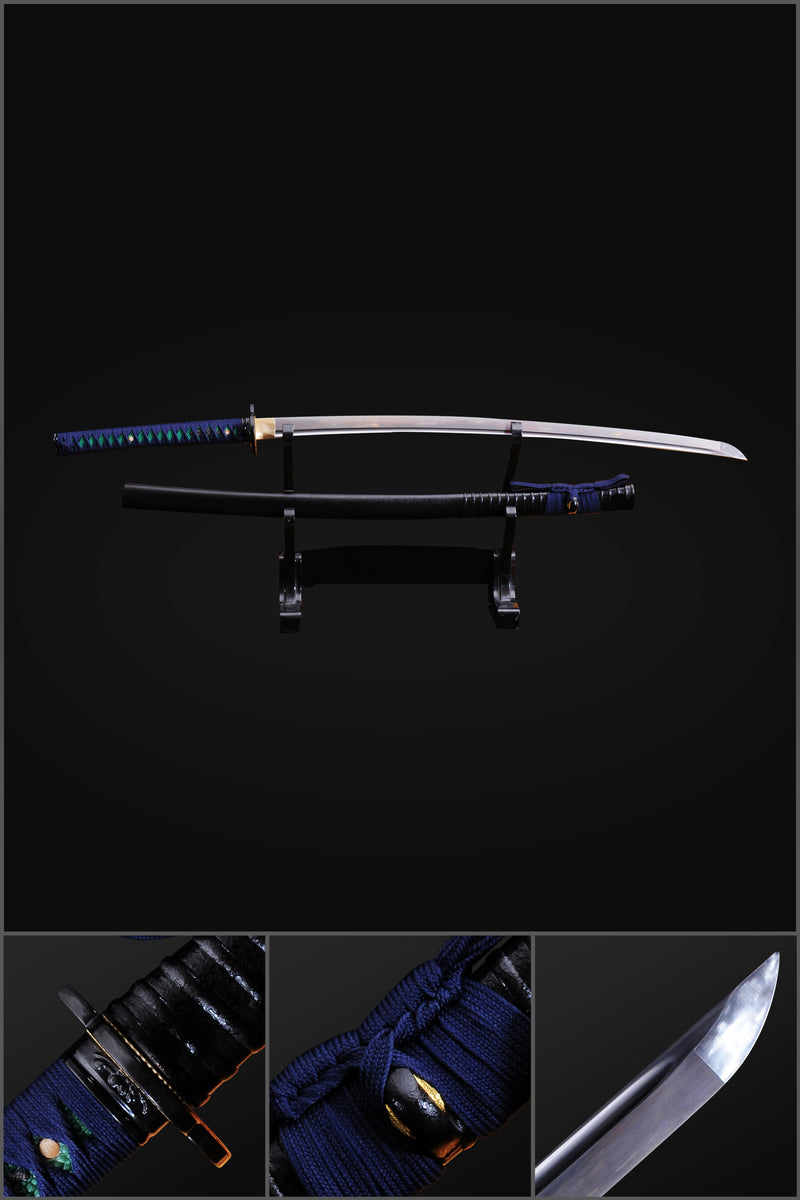 Handgeschmiedetes japanisches Samurai-Katana-Schwert Damast gefaltete Stahlklinge Legierung Tsuba - COOLKATANA 