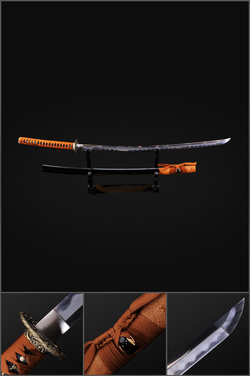 Handgeschmiedetes japanisches Samurai Katana Schwert Shihozume Struktur 1095 Stahl + gefalteter Stahl + gehärteter Eisenton - COOLKATANA 