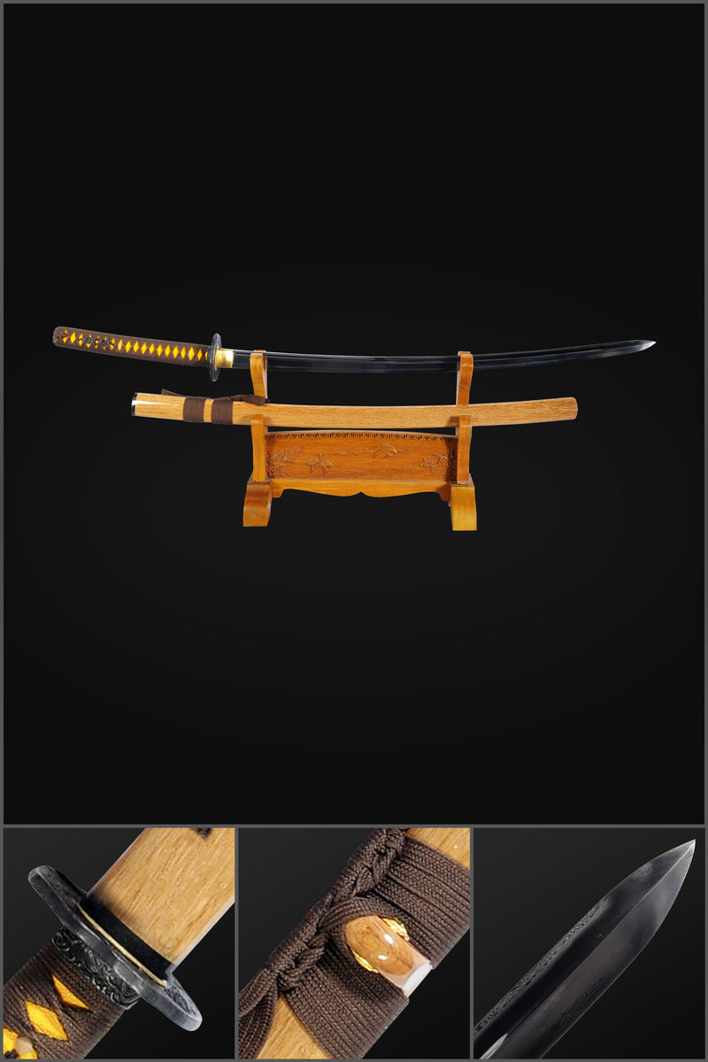 Hand Forged Kogarasu-Maru Katana Sword 1095 Folded Steel Clay Tempered 