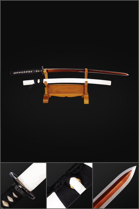 Handmade Japanese Katana Sword 1095 Steel Kogarasu-Maru Double Edge Red Blade Battle Ready-COOLKATANA-SL-1153-U