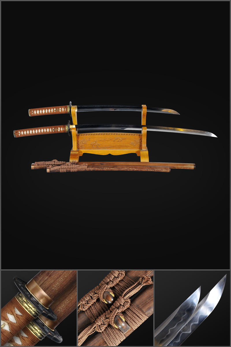 Handgeschmiedetes japanisches Daisho-Katana-Schwert + Wakizashi-Schwert 2-teiliges Set aus Ton, gehärtet, kampfbereit - COOLKATANA 