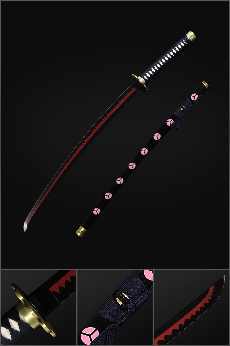 Handgeschmiedetes Anime One Piece Roronoa Zoro's Shusui Schwert Katana Gefalteter Stahl Rot Schwarze Klinge 